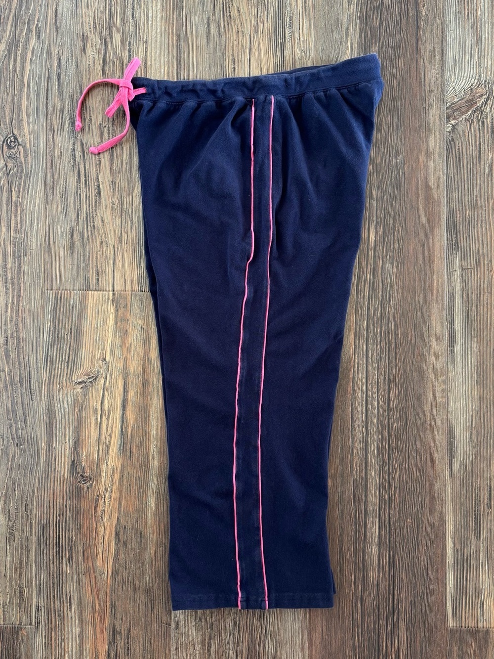 Y2K IActive Capri Pants Medium Blue Pink Side Stripes Drawstring Athleisure Gym